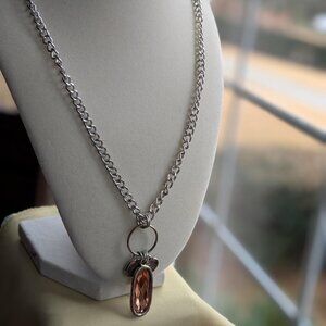 Lia Sophia “Medley” Silver Tone Necklace, Pink Crystals MELODY Pendant Necklace